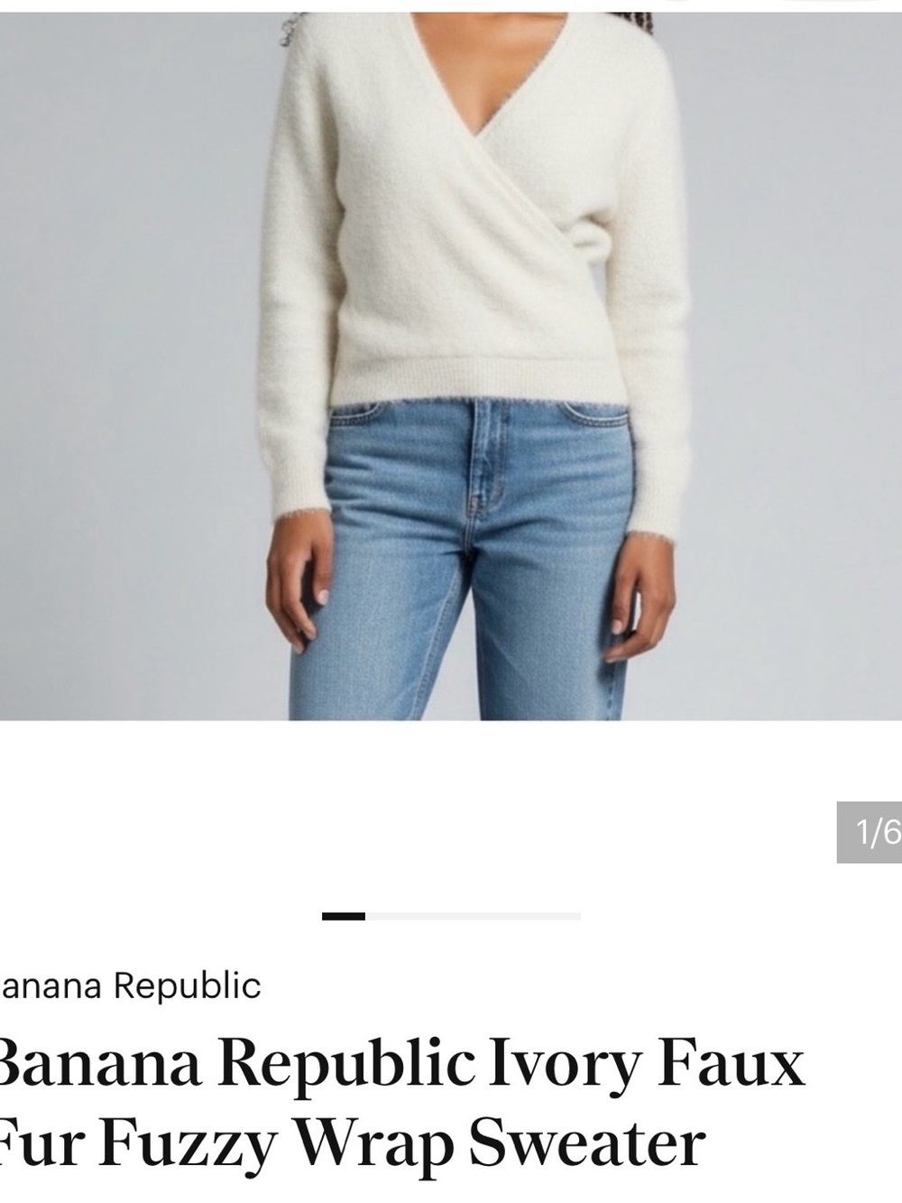 Banana Republic Ivory Faux-Fur Wrap V-Neck Sweater